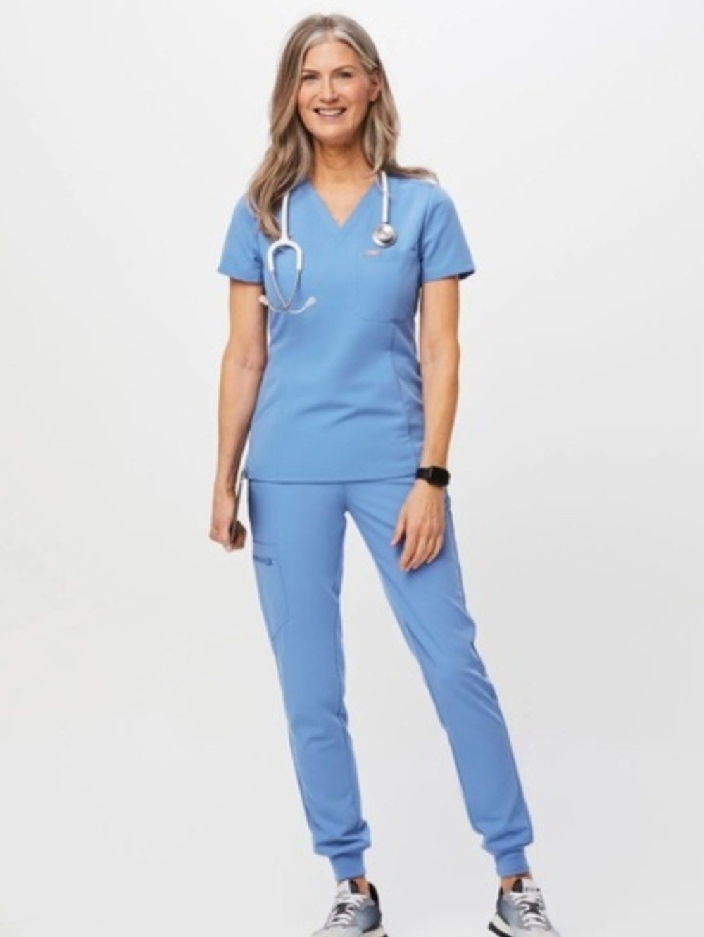 FIGS Catarina Scrub Top & Zamora Jogger Pants Set Size M Ceil Blue
